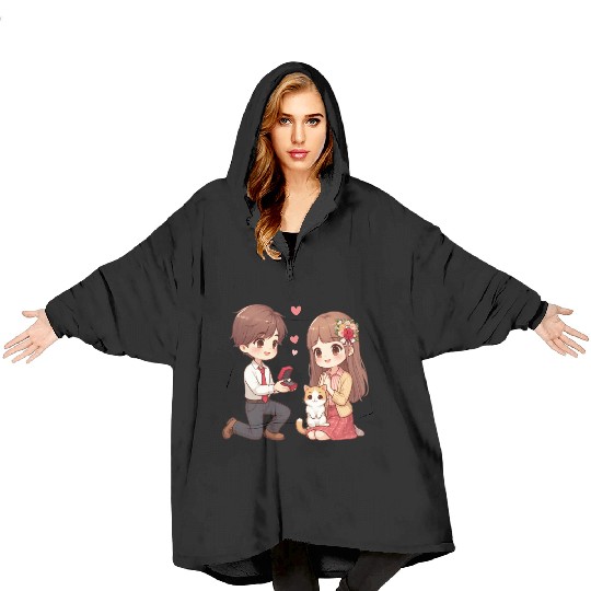 A Man proposing beautiful girl on Valentine s day Blanket Hoodies