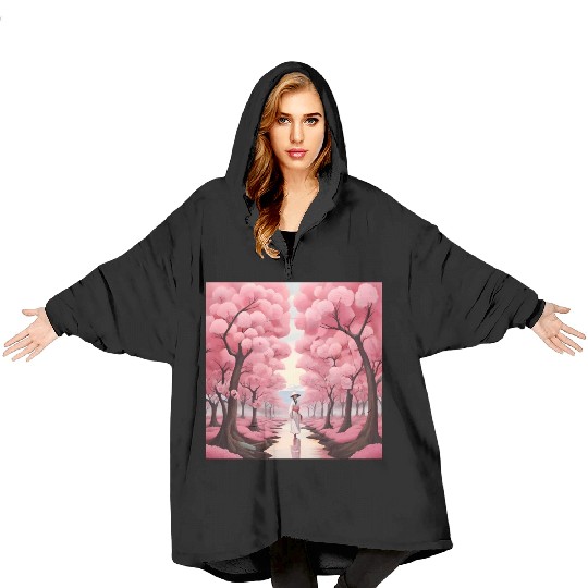 Japanese style art with cherry blossom festival Blanket Hoodies