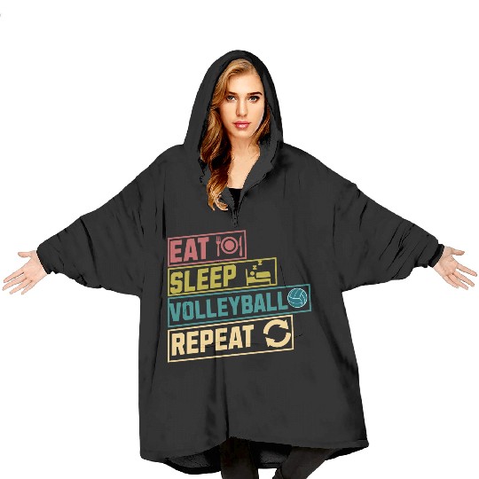 Eat sleep volleyball repeat hobby Blanket Hoodies