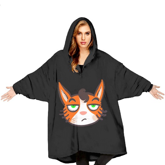 Orange Grumpy Cat Green Eyes Blanket Hoodies