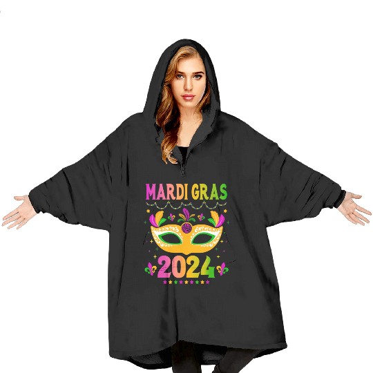 Mardi Gras 2024 Funny Mardi Gras Mask Costume Blanket Hoodies