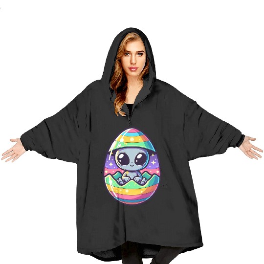 Alien Easter Egg Hatching: Colorful Surprise Blanket Hoodies
