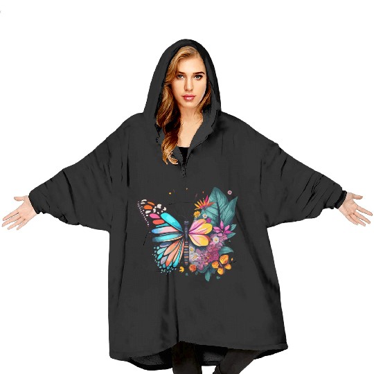 Metamorphora Butterfly Nature Flowers Branches Blanket Hoodies