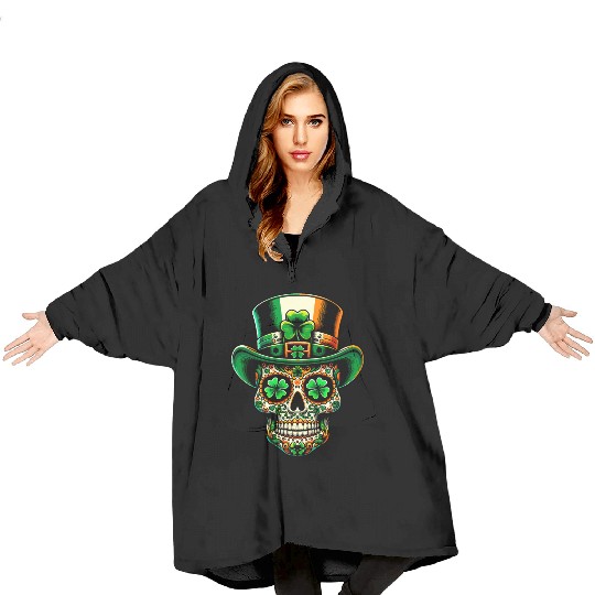 St Patricks Day Irish Sugar Skull Day Of Dead Blanket Hoodies