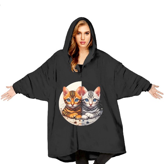 Bengal Kittens Black White Background Blanket Hoodies