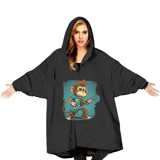 Monkey Chimpanzee Playing Acousitc Rock Guitar Blanket Hoodies