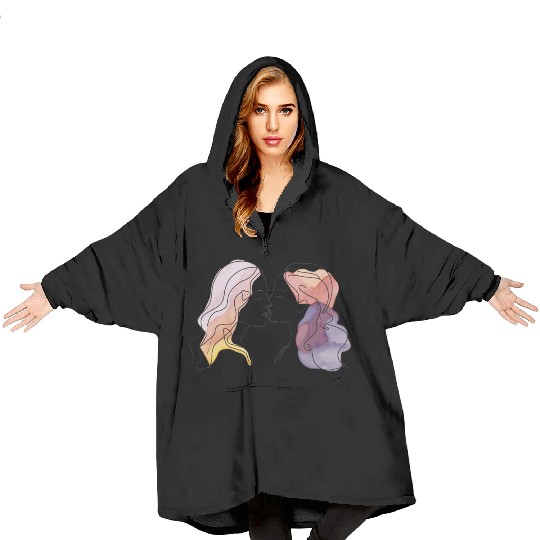 Lesbian Couple Simple Minimalistic Drawing Blanket Hoodies