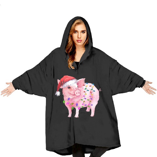 Pig Christmas Light Blanket Hoodies