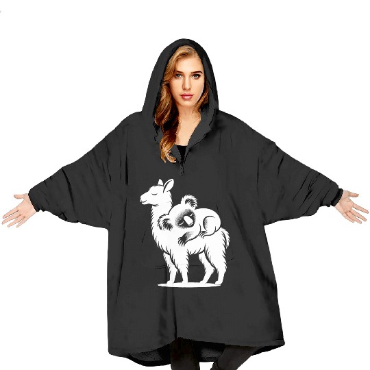 Funny Llama With A Chilling Koala On Its Back Blanket Hoodies