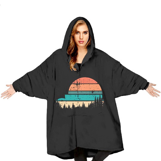 Retro Evergreen Sunset Stepped Circle Design Blanket Hoodies