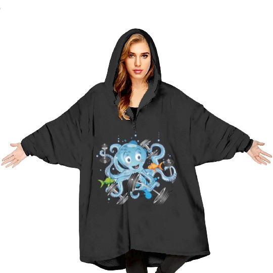 Bodybuilder octopus with dumbbells training Blanket Hoodies