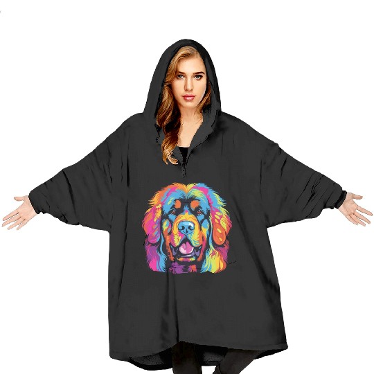 Watercolor Colorful Tibetan Mastiff Blanket Hoodies