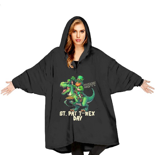 Happy St Pat-Rex Day Dinosaur Boys St Patricks Day Blanket Hoodies