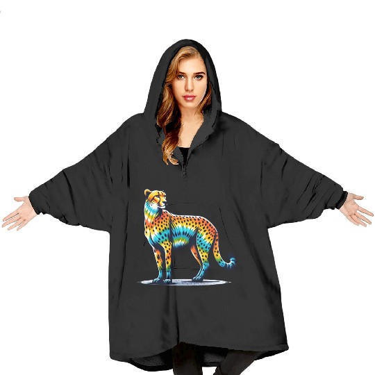 Tie Dye Cheetah Colorful Hippie Wildcat Blanket Hoodies