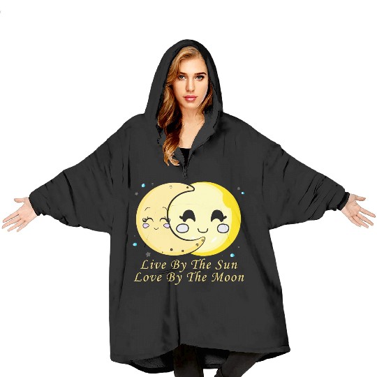 Live By The Sun Love By The Moon, Cartoon Sun Moon Blanket Hoodies