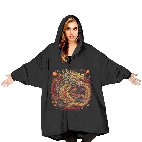 Chinese dragon. Dragon in a circle. Blanket Hoodies