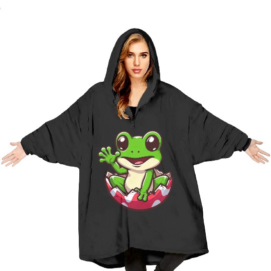 Colorful Easter Egg with Hatching Frog Design Blanket Hoodies