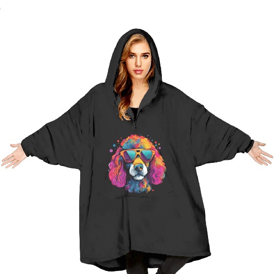 Watercolor Colorful Poodle Blanket Hoodies