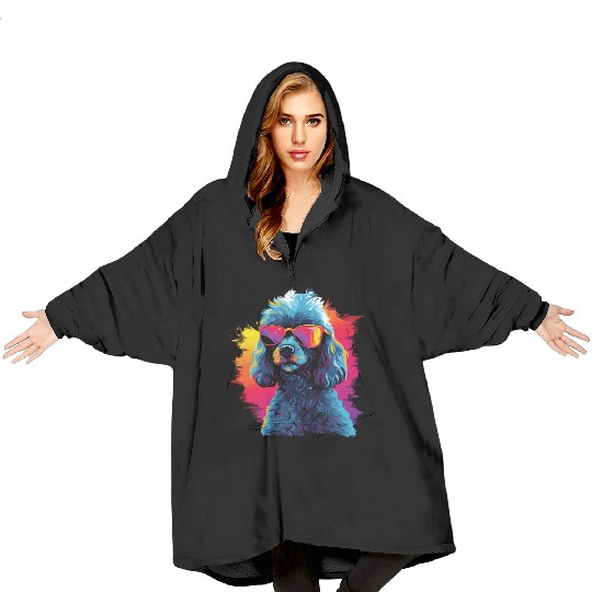 Watercolor Colorful Poodle Blanket Hoodies