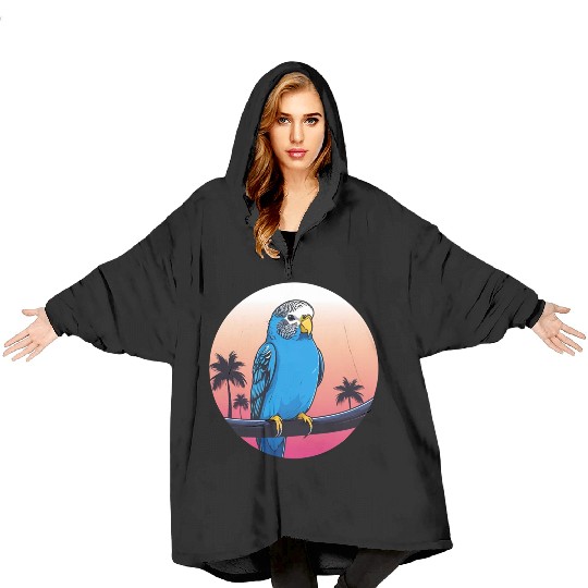 Synthwave Blue Budgie 2 Blanket Hoodies