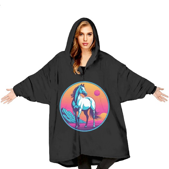 Synthwave Horse 3 Blanket Hoodies
