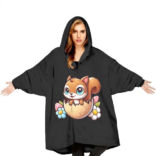 Cute Squirrel with Easter Egg Comic Design Blanket Hoodies