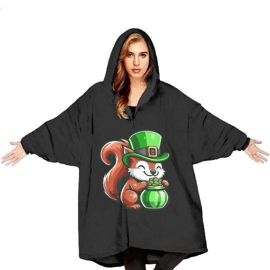 St. Patrick's Day Cute Squirrel Comic Design Blanket Hoodies