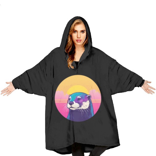 Synthwave Otter 1 Blanket Hoodies