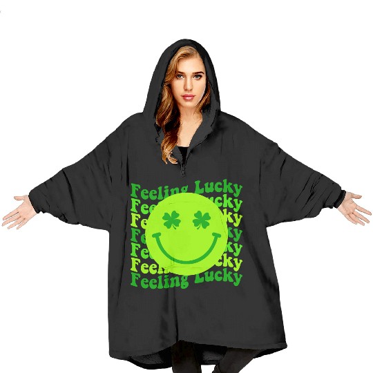 Irish Clover Feeling Lucky Smiling Face Blanket Hoodies
