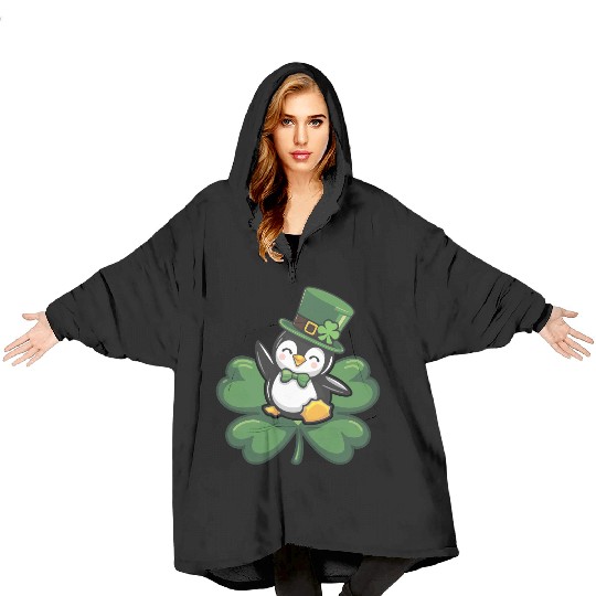 St. Patrick's Day Penguin: Cute Cartoon Design Blanket Hoodies
