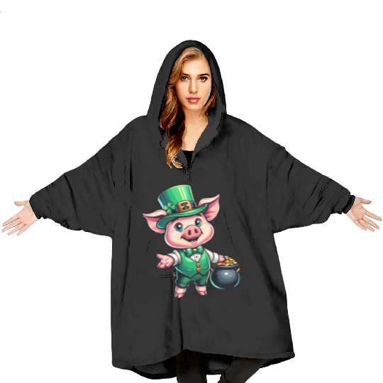 Cute St. Patrick's Piglet Blanket Hoodies