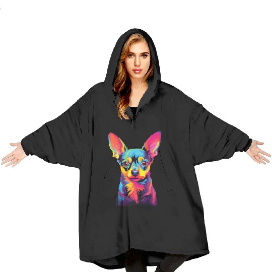 Watercolor Colorful Russian Toy Terrier Blanket Hoodies