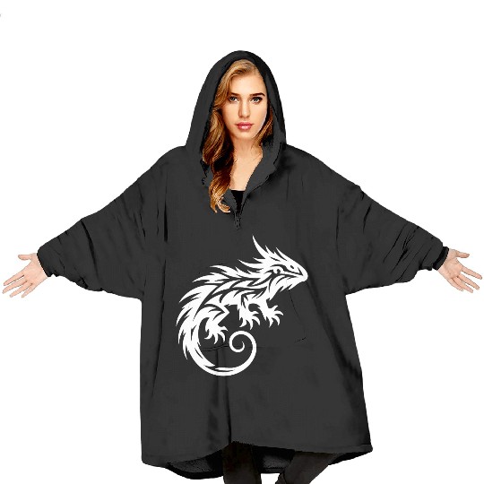 Shaggy Bearded Dragon Tribal Dragon Tattoo Blanket Hoodies