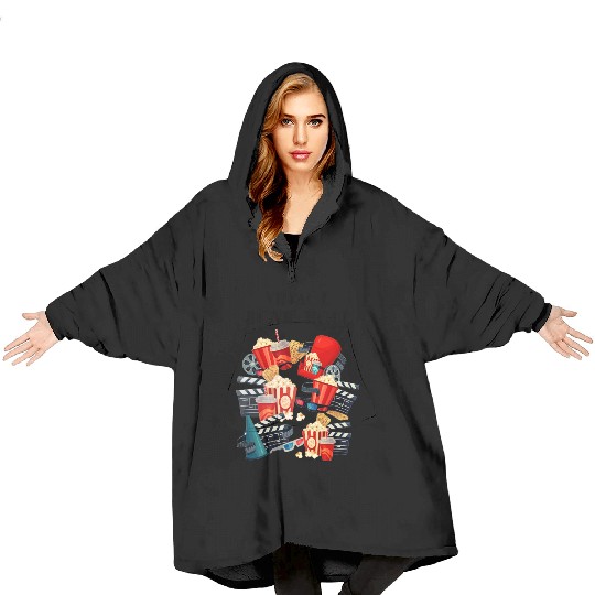 Popcorn Vintage Movie Night Blanket Hoodies