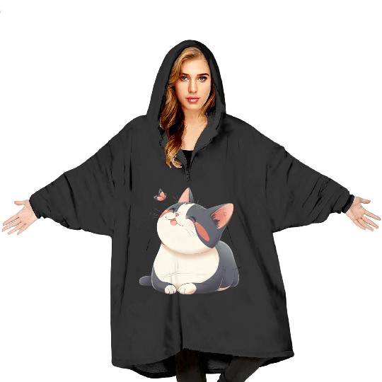 Kawaii Cat and Butterfly Blanket Hoodies