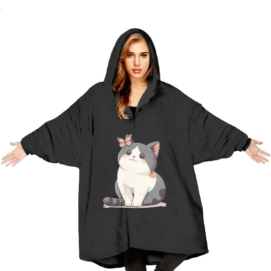 Cute Kawaii Cat and Butterfly Blanket Hoodies