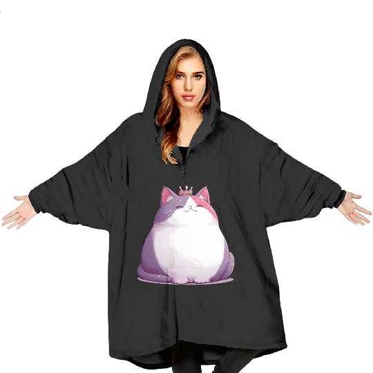 Chunky Kawaii Cat Queen Blanket Hoodies