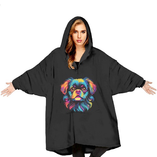 Watercolor Colorful Tibetan Spaniel Blanket Hoodies