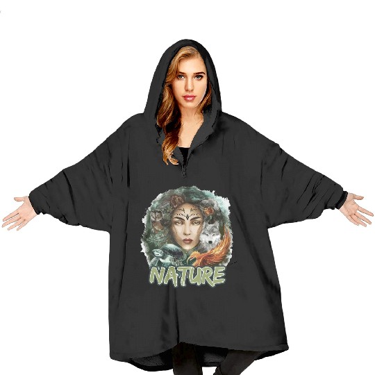 Nature-Inspired Wolf Owl Turtle Phoenix Woman Blanket Hoodies