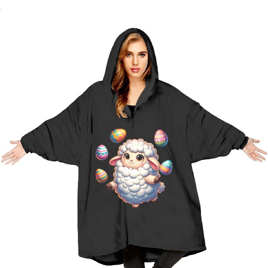 Colorful Easter Egg Juggling Lamb Cartoon Blanket Hoodies