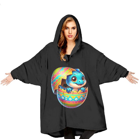 Easter Egg Dino T-Rex Hatching Colorful Cartoon Blanket Hoodies