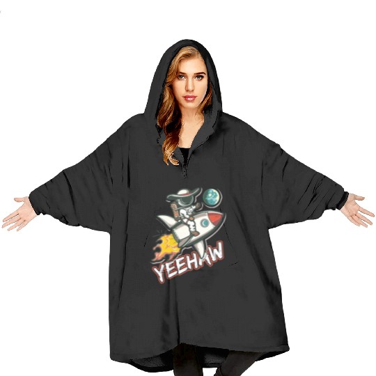 Space Cowboy Riding a Rocket with Yeehaw Slogan Blanket Hoodies