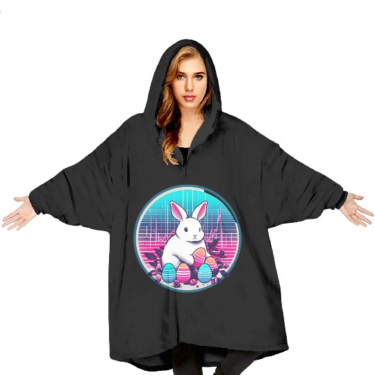 White Easter Bunny with Eggs Blanket Hoodies