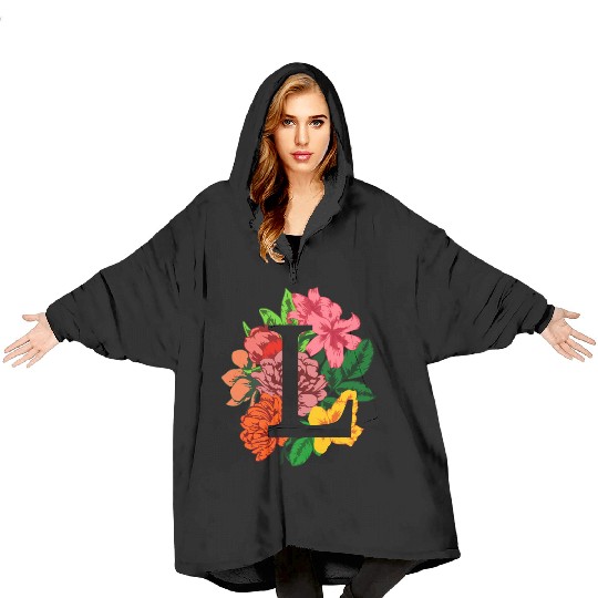 Capital letter L monogram with peony, lily flowers Blanket Hoodies