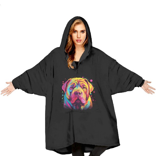 Watercolor Colorful Chinese Shar Pei Blanket Hoodies
