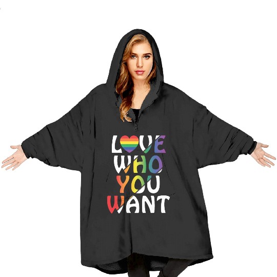 LGBT Love Who You Want Rainbow Heart Gay Pride Blanket Hoodies