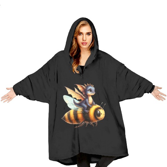 Fun Baby Dragon Riding a Bumble Bee Blanket Hoodies