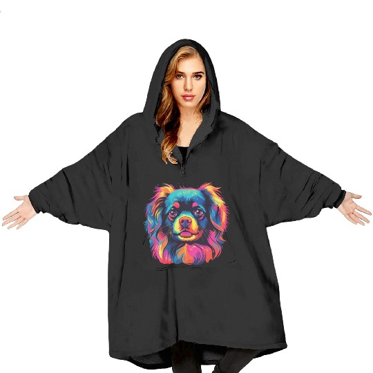 Watercolor Colorful Tibetan Spaniel Blanket Hoodies