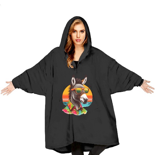 Retro Sunset And Donkey In Color Blanket Hoodies