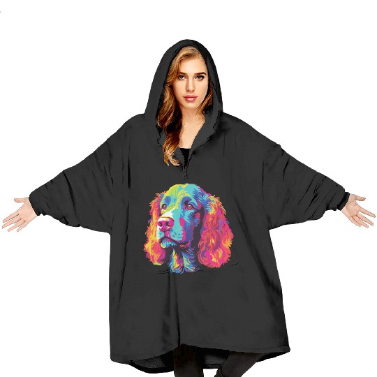 Watercolor Colorful Irish Water Water Spaniel Blanket Hoodies